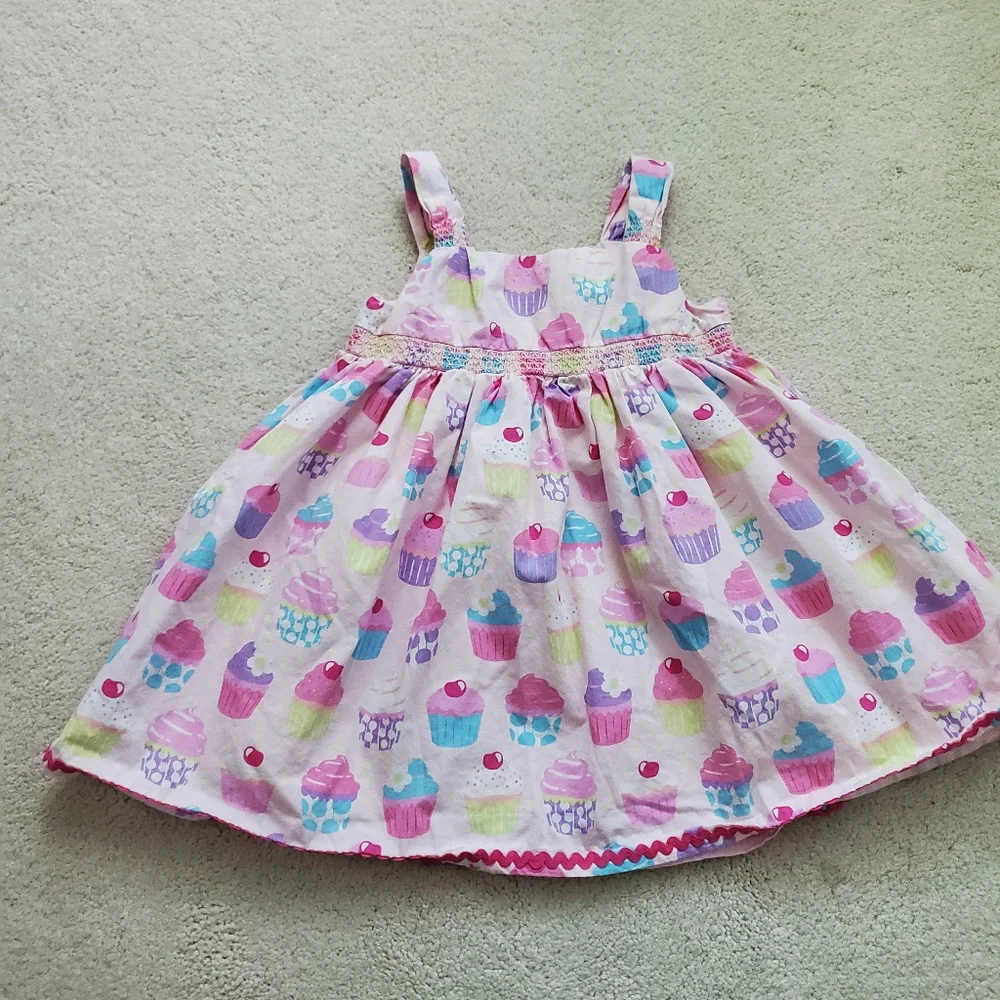 Gymboree Girls Pink Cupcake Embroidered Smocked Dress sz12-18m